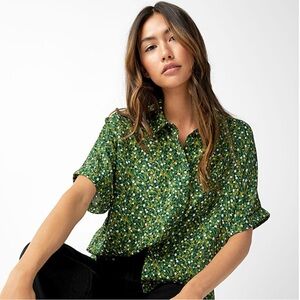 Green oversized ditsy floral shirt